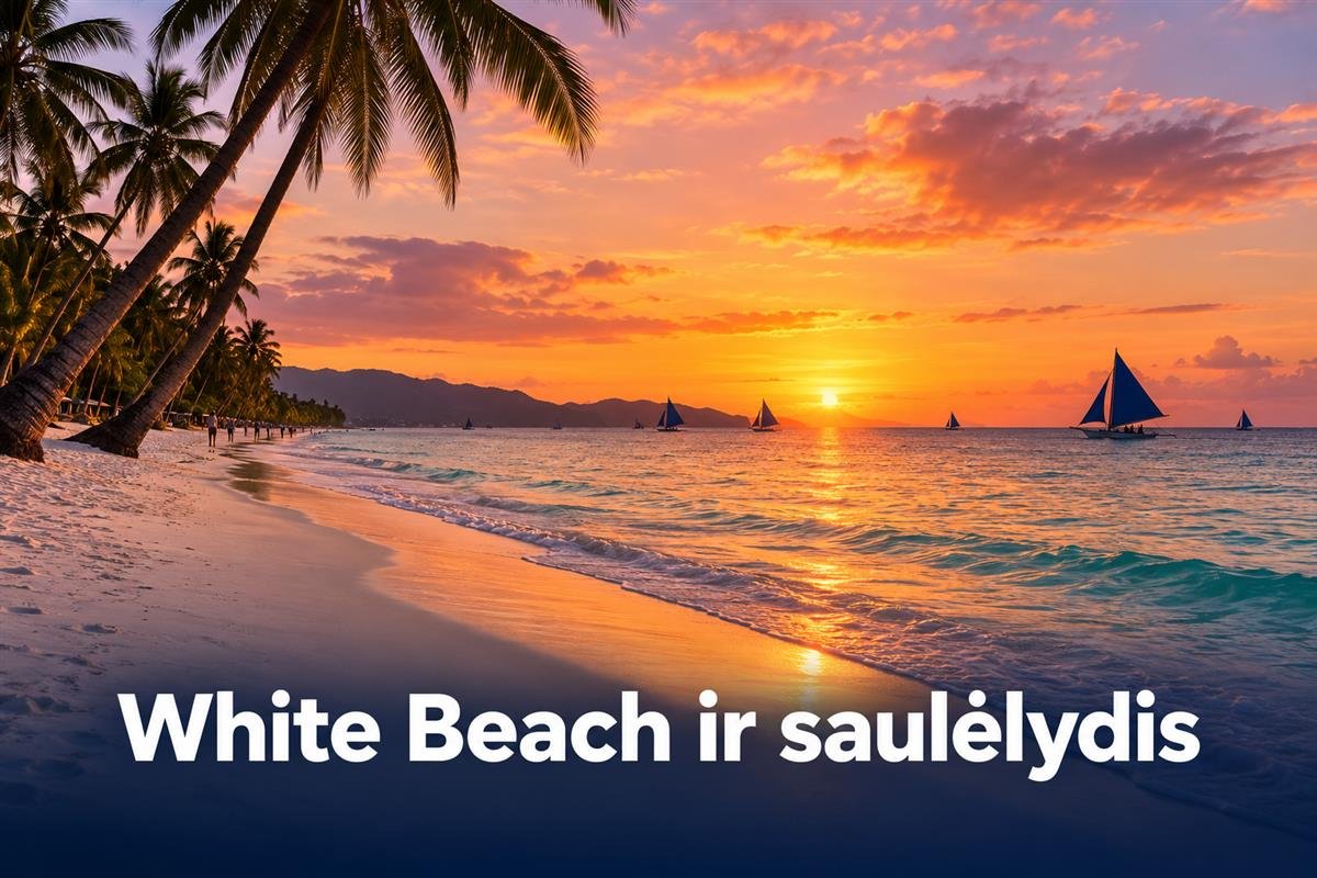 White Beach ir saulėlydis — iliustracija